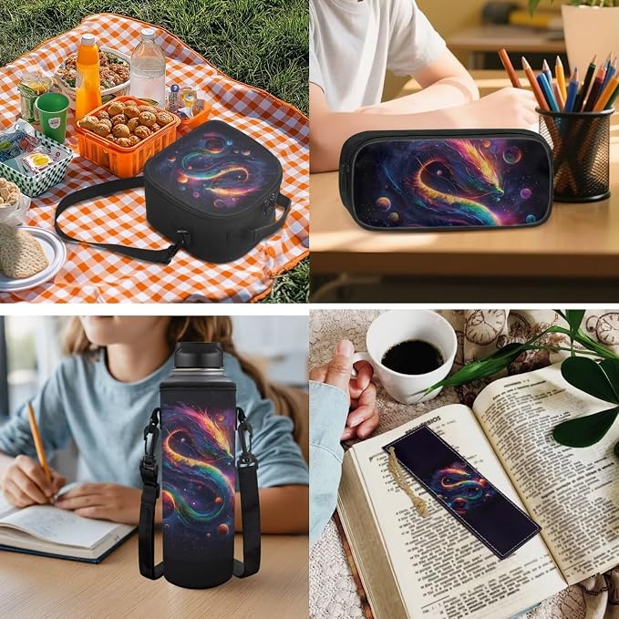 Dragon Backpack for Teens Matching Backpack and Lunch Bag Boys Galaxy 17 Inch School Bag Set 5 in 1 Children Elementary School Book Bag Fashion Lunch Bag - Image 5
