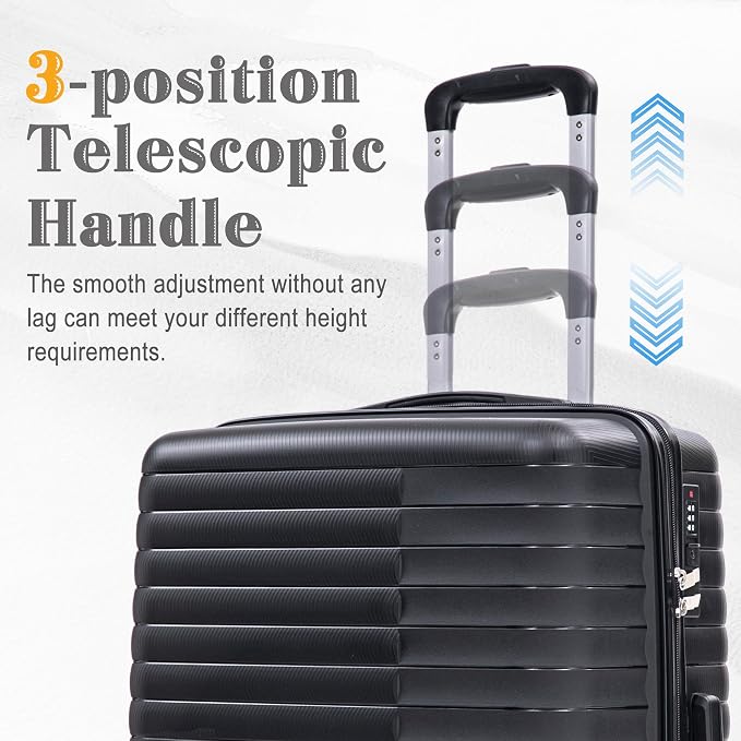 Hardshell Luggage Sets, Lightweight Stripes Suitcases with Spinner Wheels, Black-PP - Image 5
