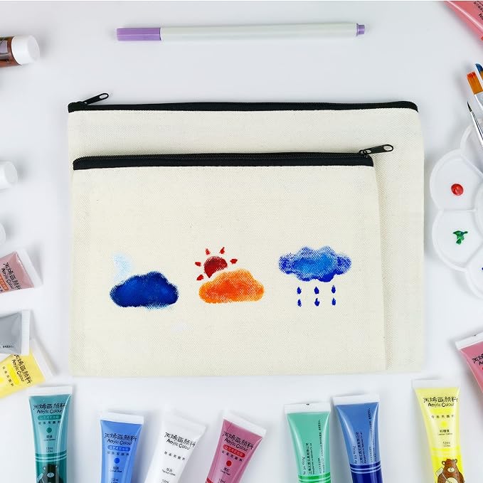 Koolmox Canvas Zipper Pouch - 9x7, 20 Pack with Zipper, Cotton Canvas for Embroidery, Tie Dye, Marker and Circuit Projects, Beige Travel Bags - Image 7