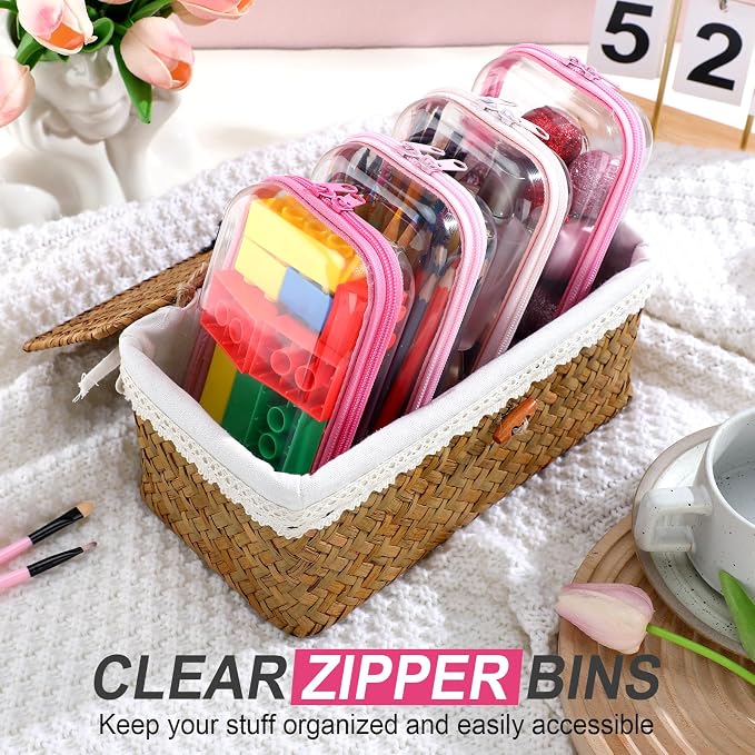 Hoolerry 4 Pcs Hard Clear Zipper Case Makeup Bags Plastic Zipper Pouch Transparent Storage Box Containers for Cosmetics, Snacks, Building Blocks, Puzzles(Clear,7.5 x 3.9 x 2 in,Pink) - Image 5