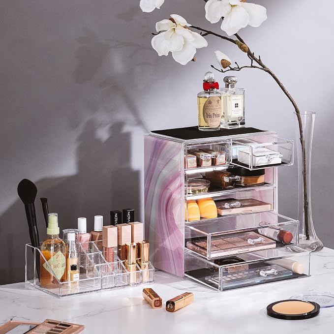 Sorbus Acrylic Makeup Organizer Set, 6-Drawer Vanity & Countertop Cosmetic Storage with Small & Wide Compartments, Tie Dye Makeup Storage for Brushes, Jewelry – Holiday Gift for Women & Teens - Image 2