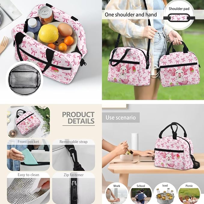 Bow Axolotl Backpack with Lunch Box Pencil Case 3 in 1, Kids School Bag Girls Bags Lightweight Backpacks for Travel Sports Gym - Image 3