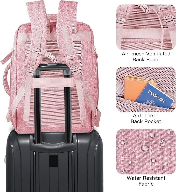 Gieury Carry On Backpack, 55L Extra Large Travel Backpack for Men & Women, Expandable Big Capacity For Airplanes, Travel Gifts for Men Women, Fits 18.4 Inch Laptop, Luggage Suitcase Daypack Bag, Pink - Image 4