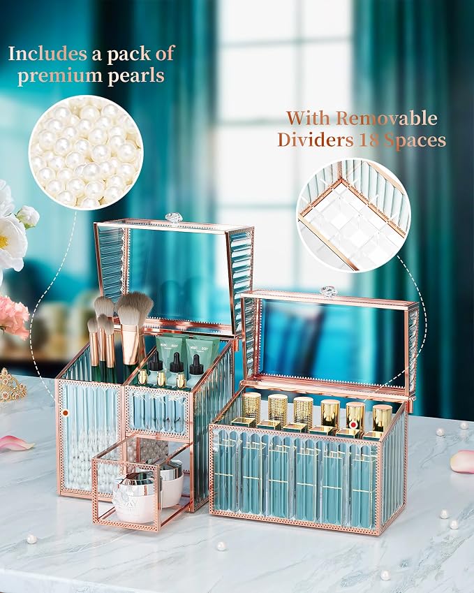 Youdepot Large Makeup Organizer, Glass Cosmetic Storage with Drawers, Stackable Makeup and Jewelry Organizer for Vanity Table, Bathroom Countertop, Skincare, Lipsticks, Perfume, Brushes - Image 4