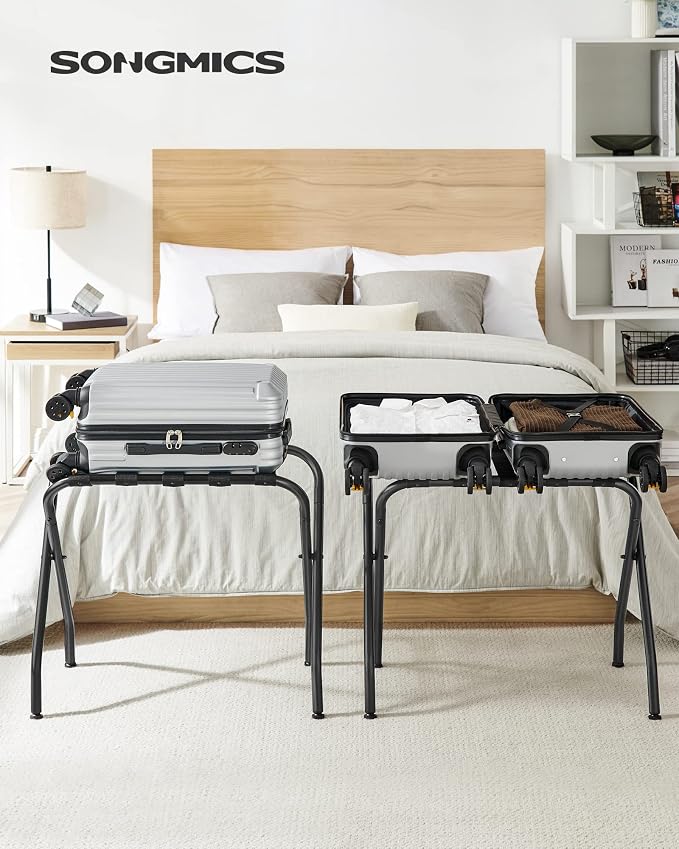 SONGMICS Steel Folding Luggage Rack, Pack of 4, Black URLR64B-4 - Image 2