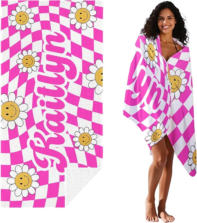 JML Personalized Beach Towel with Name, Custom Flower Beach Towel, Customized Microfiber Pool Towel, Quick Dry & Absorbent Swim Towel for Adult,Anniversary, Birthday, Summer Holiday,Vacation - Image 2