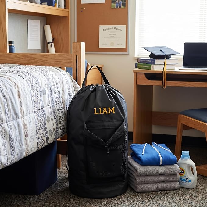 Personalized Laundry Bag Heavy Duty Custom Graduation University XL Bag Backpack with Hanging Shoulder Strap & Mesh Pocket - Back to School College Graduation Gift - Choose Your Font & Thread Color - Image 5