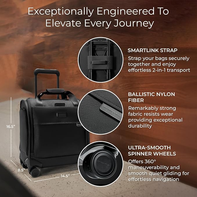 Briggs & Riley Cabin Spinner - Carry On Luggage for Travel, Suitcases with Wheels, Softside Rolling Bag for Men & Women, Fits Under Plane Seat, Interlocking Handle - Baseline Collection, Black - Image 2