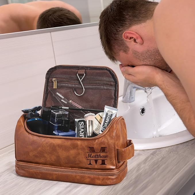 Personalized Toiletry Bag For Men, Husband, Boyfriend, Dad Large Capacity PU Leather Travel Dopp Kit Handcrafted Custom Name Unique Gift For Birthday| Fathers Day| Anniversary| Wedding Groomsmen Gifts - Image 7