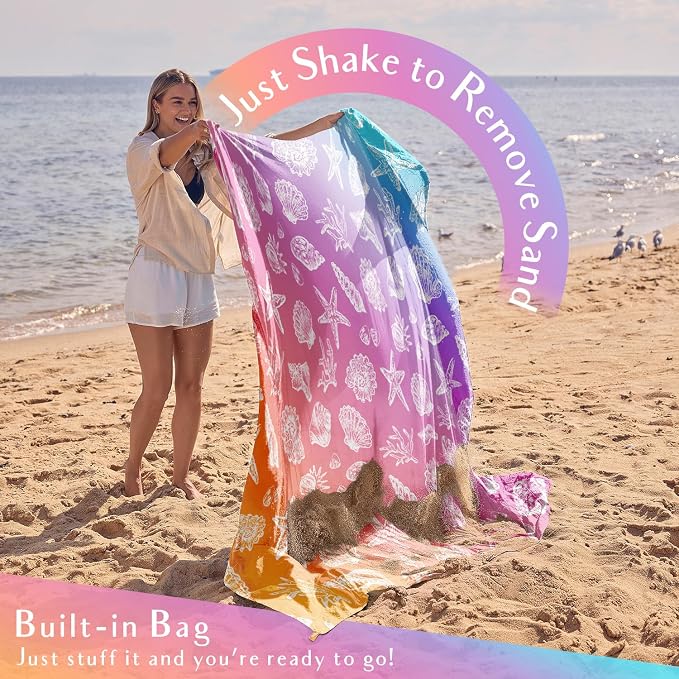 WEKAPO Beach Blanket Waterproof Sandproof Oversized, Extra Large Beach Mat Sand Free, Lightweight & Compact Sand Free Mat with 5 Stakes & 4 Corner Pockets - Image 5