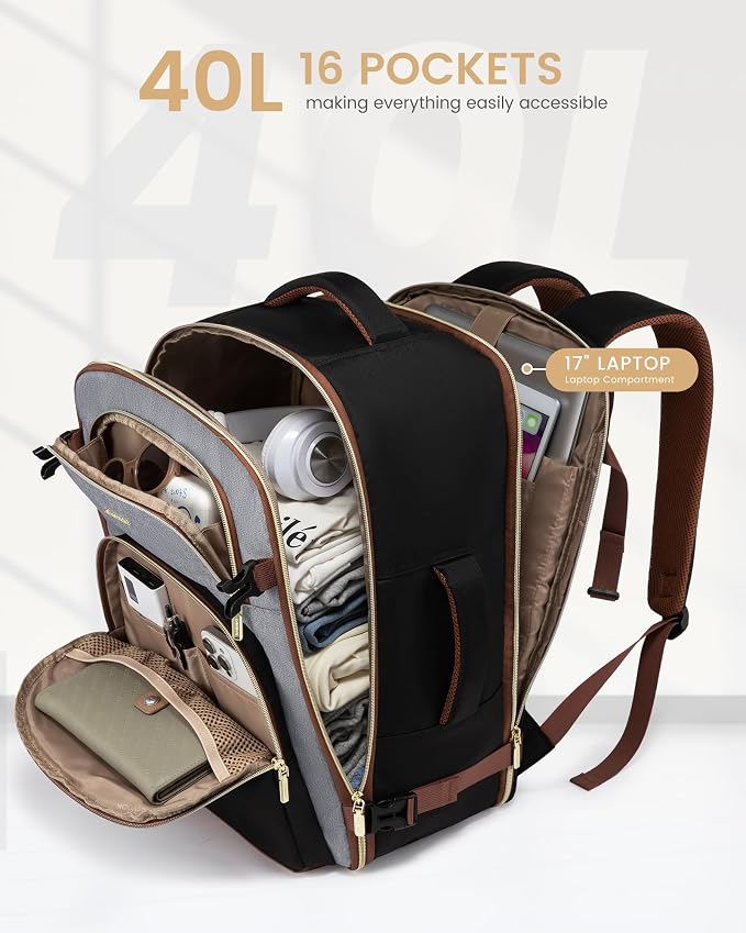 LOVEVOOK Travel Essentials Carry on Backpack 40L Travels Backpack for Women,Waterproof TSA Personal Item Travels Bag Airline Flight Approved,Large Carry on Luggage Laptop Backpack with Packing Cubes - Image 3