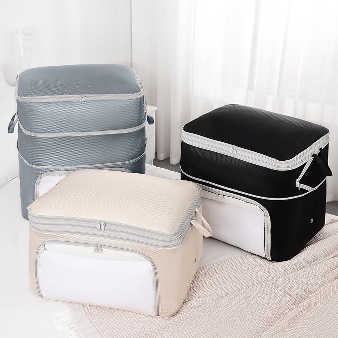 Comforter Storage Bag - 130L Blanket Storage Bags Front-opening Ultra Space Saving Self Compression Organizer, Washable Compression Bags for Storage Comforter Blanket, 1 Pack, Black - Image 8