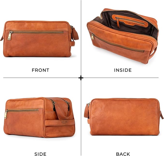 BERLINER BAGS Vintage Genuine Leather Toiletry Bag Tim XL, Large Capacity Cosmetics Bag for Men and Women for Travel, Gift for Dad - Brown - Image 6