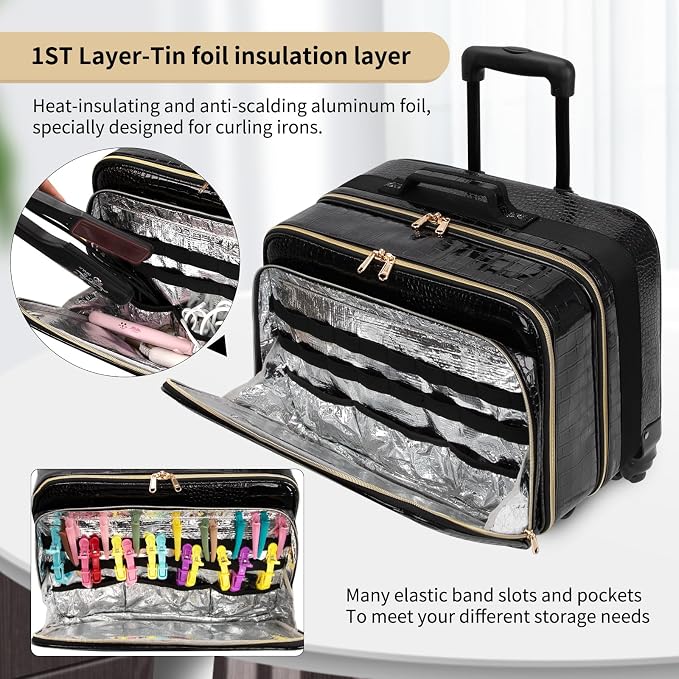 OCHEAL Rolling Makeup Train Case,with 7 Pcs Clear Makeup Bags, 18" Carry On Travel Cosmetic Organizer Suitcase,Extra Large Storage Trolley Makeup Case On Wheels for Hairstylist Cosmetology Artist - Image 5