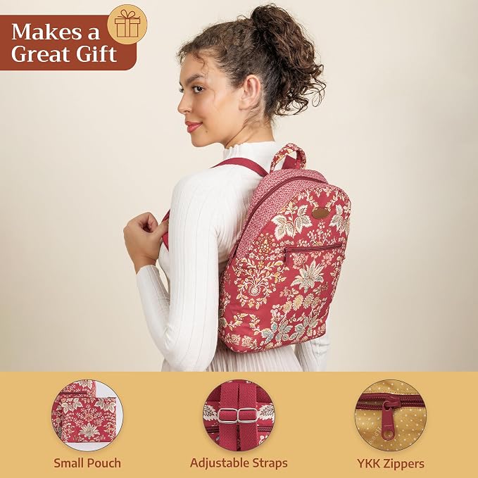 Maison d' Hermine Backpack for Women Men Cotton Shoulder Multipurpose Rucksack with Small Pouch Lightweight Multi Pocket Bag for Travel Work Beach Perfect for Spring Summer (Marquise - Red) - Image 5