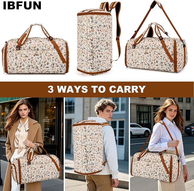 Convertible Garment Duffel Bags for Travel, 4-in-1 Carry on Duffle Bag for Women with Backpack Straps & Waterproof Shoe Pocket, Hanging Suit Dress Weekender Bag for Business, Wedding, 3pcs - Image 8