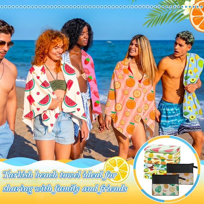 Peryiter 48 Pcs Microfiber Beach Towel with Bags Bulk, 24 Large Quick Dry Pool Towels and 24 Storage Bags, 28 x 55 Inch Fruit Blanket for Beach Swimming Summer Party Camping Travel Women - Image 5