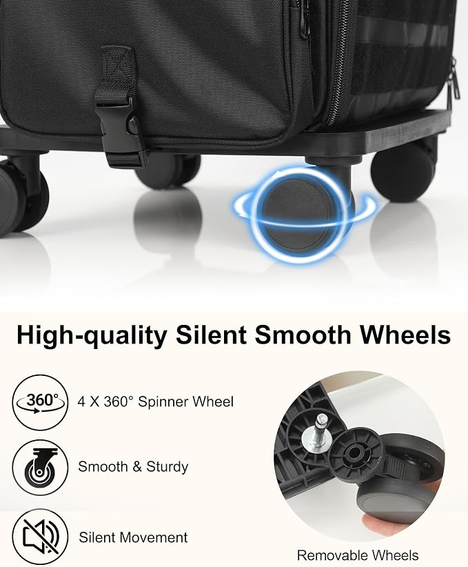 Relavel Rolling Makeup Case, Professional Makeup Artist Set Bag Cosmetic Organizer with 4 Clear Bags & Adjustable Dividers, Large Capacity Travel Train Case, Black - Image 7