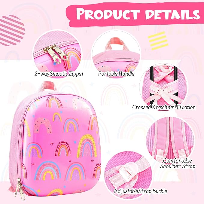 Sanwuta 4 Pcs Kids Luggage Set Back to School Gifts for Girls Boys Carry On Rolling Suitcase Backpack Neck Pillow Travel Set(20 Inch,Rainbow Style,Pink) - Image 4