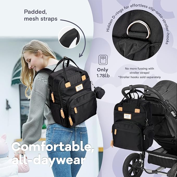 RUVALINO Diaper Bag Backpack, Multifunction Travel Pack Maternity Baby Changing Bags, Large Capacity, Waterproof, Black - Image 5