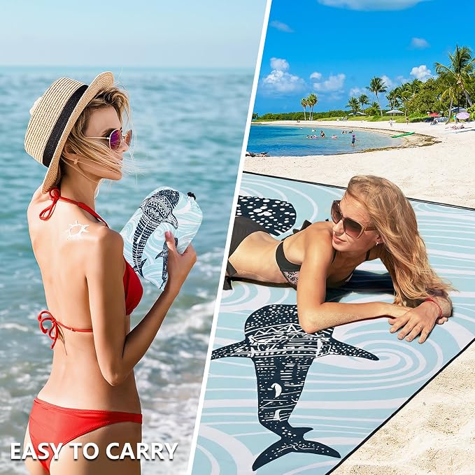HIHOHO Beach Blanket Waterproof Sandproof Extra Large Beach Mat 79" X 83"/120"x108"for 1-8 Adults Quick Drying Durable Outdoor Picnic Mat for Beach Travel Camping Hiking - Image 4