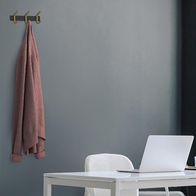 Small Coat Rack Wall Mount – Black and Gold Hook Rail with 3 Double Coat Hooks, 9 Inch Stainless Steel Wall Hooks for Entryway, Bathroom, Bedroom, Closet, Towel, Hat, Bag, Heavy Duty Organizer - Image 5