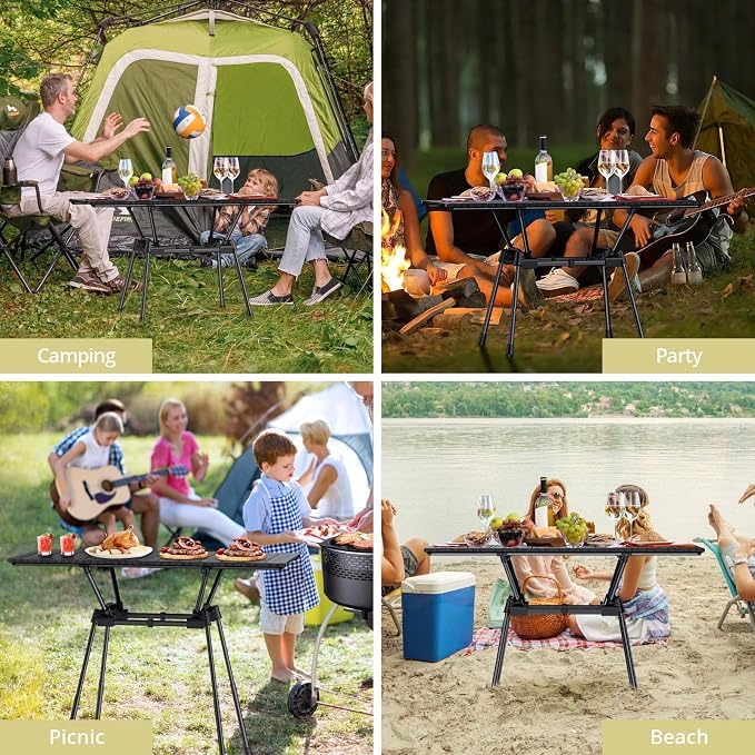 Anbte 3ft Roll Up Camping Table Max 27.5", 4 Adjustable Heights Aluminum Camping Table Foldable Waterproof with Carrying Bag, Lightweight, for Garden Picnic Outdoor Travel Beach, 35” X 16”, Black - Image 8