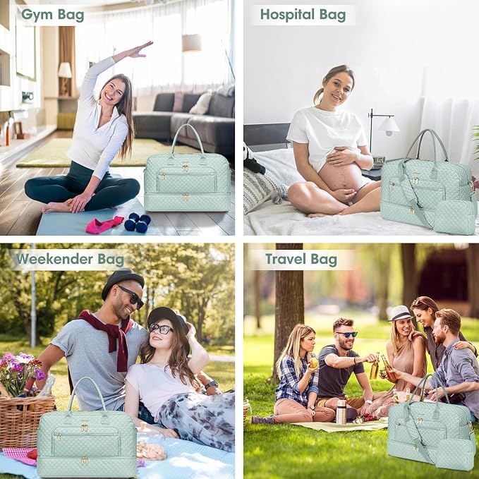 Travel Duffle Bag Weekender for Women - Carry-On Overnight Bag Personal Item Bag with Shoe Compartment & Wet Pocket Large Weekend Tote Bags with Toiletry Bag Hospital Bags for Labor and Delivery - Image 6