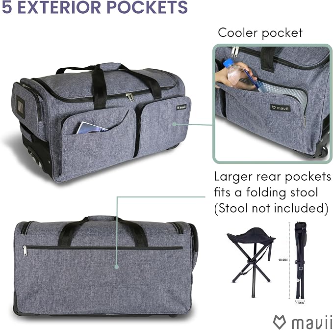 Mavii Dance Bag with Garment Rack - Wheeled 28 Inch Collapsible Travel Bag, Rolling Garment Rack Luggage, Gray - Image 5