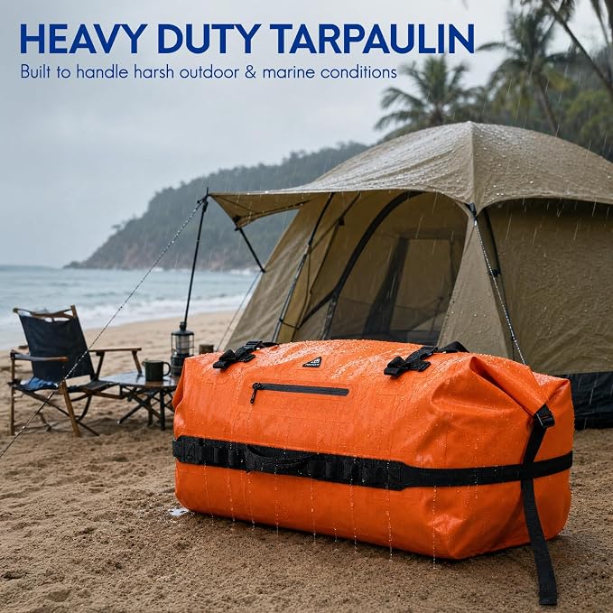 Haimont IPX7 Waterproof Roll-Top Dry Duffel Backpack | 60L/90L Sizes, 500D Tarpaulin, Welded Seams, Mesh Pockets, Boating & Kayaking - Image 3