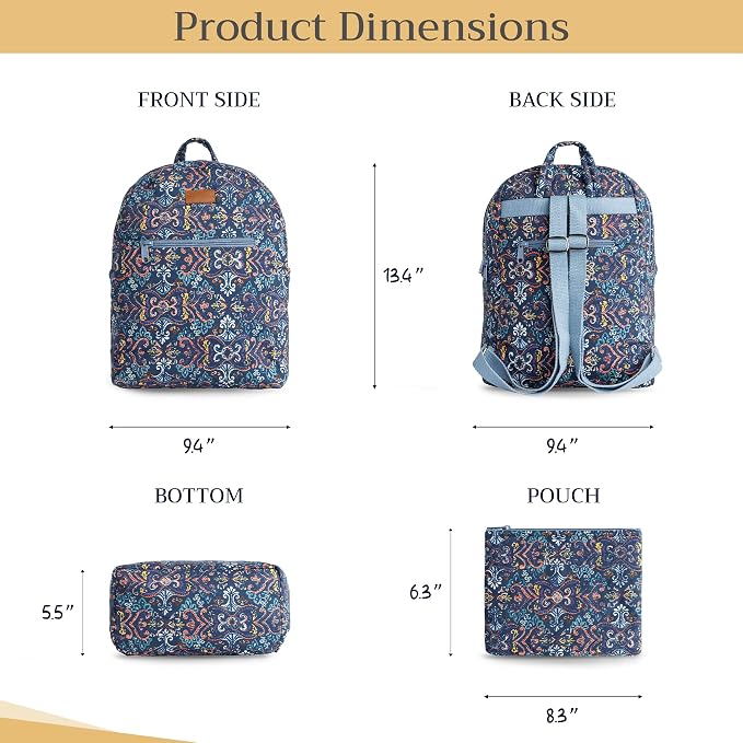 Maison d' Hermine Backpack for Women Men Cotton Shoulder Multipurpose Rucksack with Small Pouch Lightweight Multi Pocket Bag for Travel Work Beach Perfect for Spring Summer (Oris - Blue) - Image 5