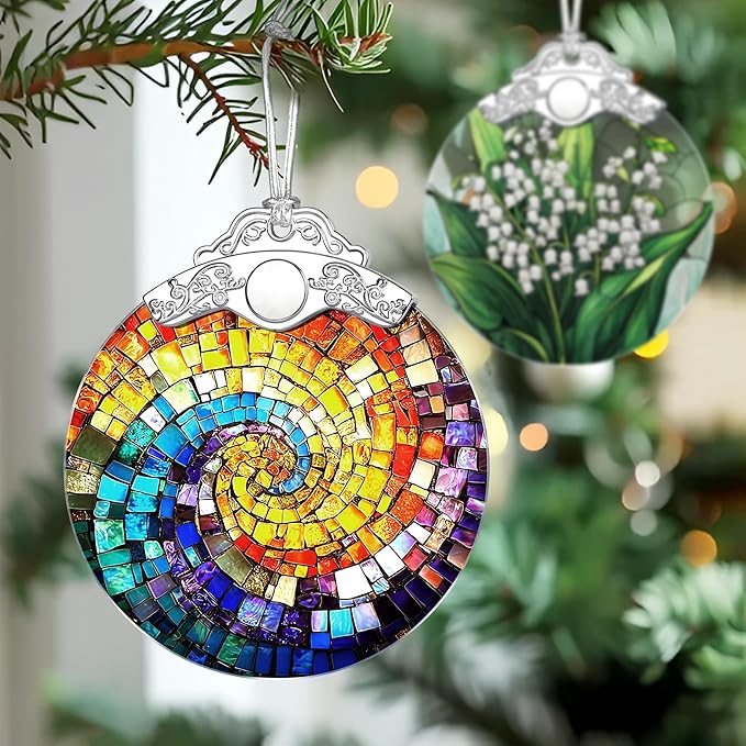 Rainbow Spiral Stained Glass Ornament, Christmas Ornaments – Christmas Tree Ornament, Holiday Decor, Xmas Stocking Stuffers, Gift Idea, Gifts for Art Lover, Coworker, Friend, and Family