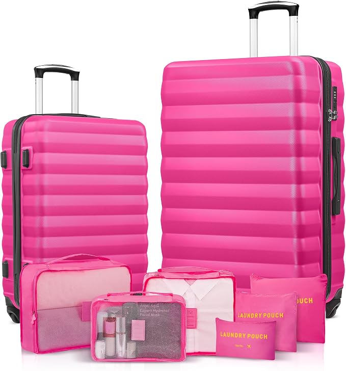 Luggage Sets 2 Piece, 20 Inch 28 Inch ABS Hardshell Suitcase Set with Spinner Wheels, Carry On and Checked Luggage for Women and 6 Piece Travel Organize Bags by Suitour