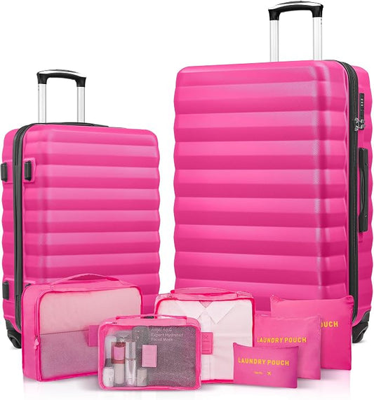 Luggage Sets 2 Piece, 20 Inch 28 Inch ABS Hardshell Suitcase Set with Spinner Wheels, Carry On and Checked Luggage for Women and 6 Piece Travel Organize Bags by Suitour
