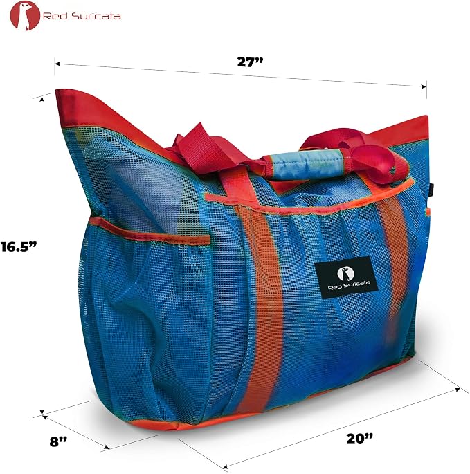 Red Suricata Mesh Beach Bag with Zipper - Extra Large Beach Tote Bag – Pool Bag | with Zipper - Image 5