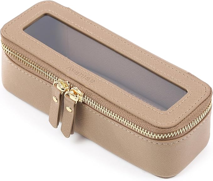 Aveniee Clear Makeup Brush Bag, Slim Cosmetic Brush Holder, Small Travel Toiletry Bag for Women, Thin Make up Bags with Dual Zipper, Mini Travel Essentials Organizer - Taupe by Aveniee