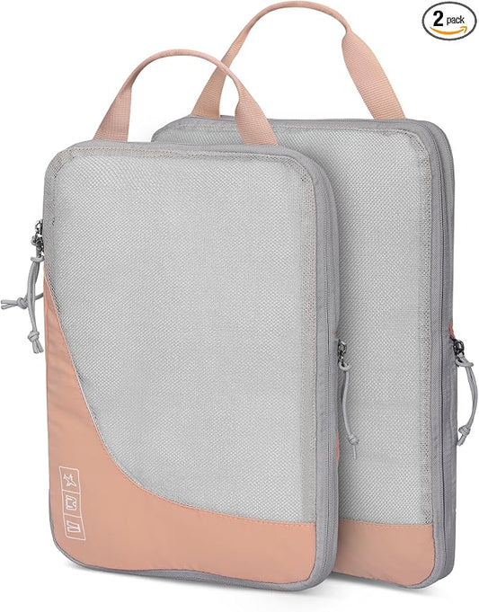 Hynes Eagle 6 Set/ 4 Set/ 2 Set Compression Packing Cubes Travel Essentials Lightweight Nylon Luggage Suitcase Organizer Bag Light Pink 2PCS by HynesEagle