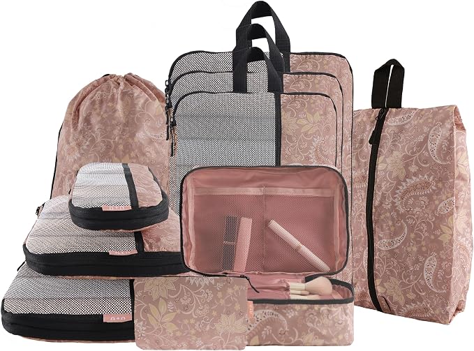 U+U 10 Set Compression Packing Cubes - Ultralight Travel Organizers with Laundry Bag, Space-Saving Suitcase Organizer, Expandable Packing Cubes for Travel and Family Vacation (Paisley Pattern) by UU