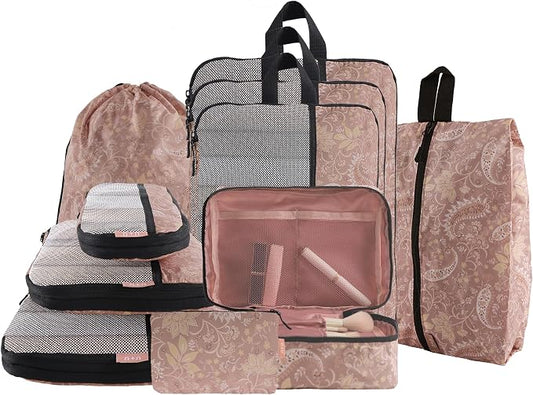 U+U 10 Set Compression Packing Cubes - Ultralight Travel Organizers with Laundry Bag, Space-Saving Suitcase Organizer, Expandable Packing Cubes for Travel and Family Vacation (Paisley Pattern) by UU