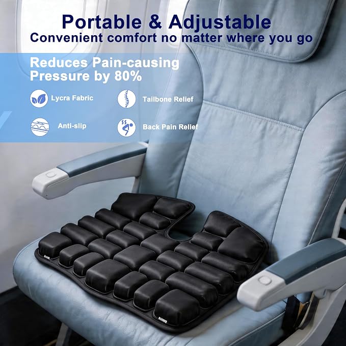 Travel seat Cushion with Built-in Pump,Airplane Seat Cushion-Inflatable Travel Cushion for Long Flights,Portable Inflatable Pad,Coccyx Tailbone Pain Relief Chair Pad (H-Shape) - Image 3