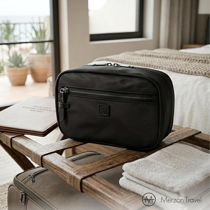 The Tomorrow Kit from, Hanging Toiletry Bag with Dual Compartments, Organized Travel Toiletry Organizer with Hook Closure, Made from Sturdy Water Resistant Nylon, HNG-732-BLK, Black - Image 5