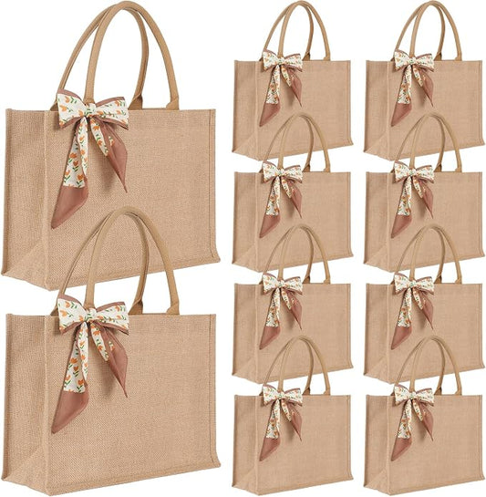 Waterproof Large Jute Tote Bag Set W/Ribbon 15.35x6x12 Inch Women Bridesmaid Gift for Beach Wedding Shopping Travel by Unknown