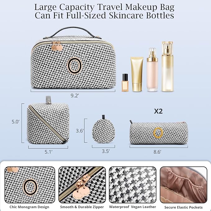 Personalized Gift Travel Makeup Bag: Initial Makeup Organizer Bag for Women | 3-in-1 Custom Make up Bag Set - Vegan Leather Travel Cosmetic Bag - Luxury Gift for Women – Birthday, Anniversary, Graduation - Image 6