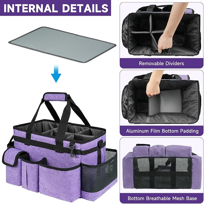 Cleaning Caddy Bag,Large Cleaning Supplies Organizer with Handle for Housekeepers,Purple - Image 2