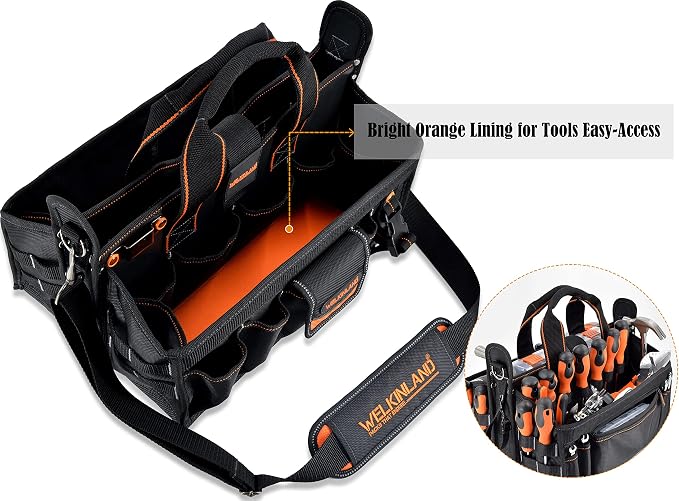 WELKINLAND 19-POCKETS Tool tote, HVAC tool bags organizer, Heavy-Duty electrician tools bag, Tool tote bag w/socket organizer tool boxes, Stay-Up maintenance tools bags - Image 4