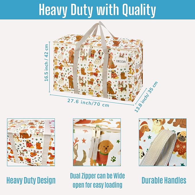 VENO 4 Pack Heavy Duty Moving Bags, Extra Large Storage Bags with Reinforced Handles & Strong Zippers, Foldable & Reusable Moving Box Alternative for Clothes & Dorm Storage - Image 3