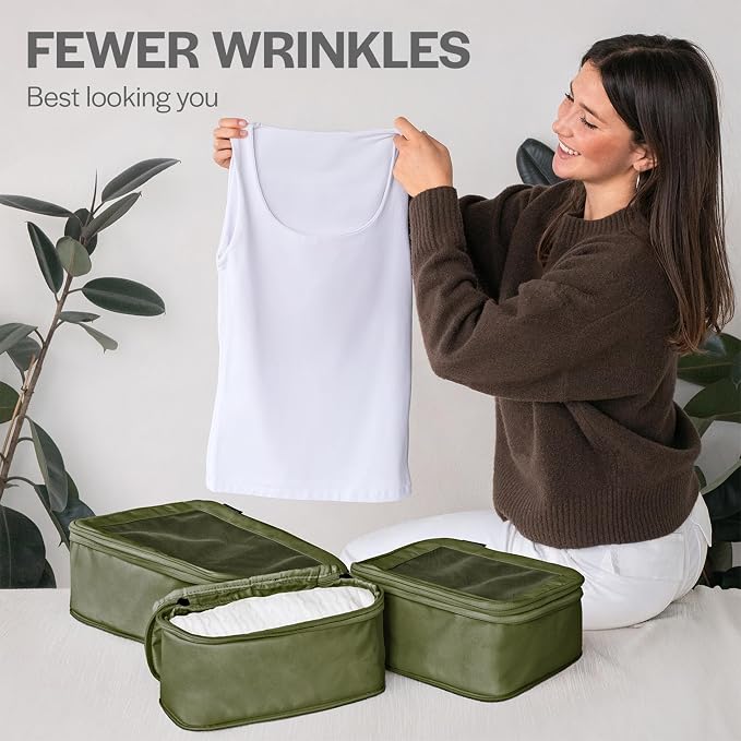 Aerotrunk Compression Packing Cubes for Travel - Luggage Organizer Bags - Double Zipper Packing Cubes for Suitcases (6-Pack, Olive) - Image 8