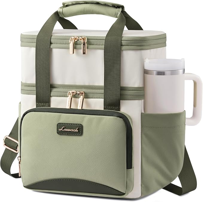LOVEVOOK Insulated Lunch Bag For Women Men,Expandable Double Deck Lunch Box With Large Cup Holder,Leakproof Cooler Bag For Adult Lunch Tote Bag Work Picnic Beach with Adjustable Shoulder Strap Gift by LOVEVOOK