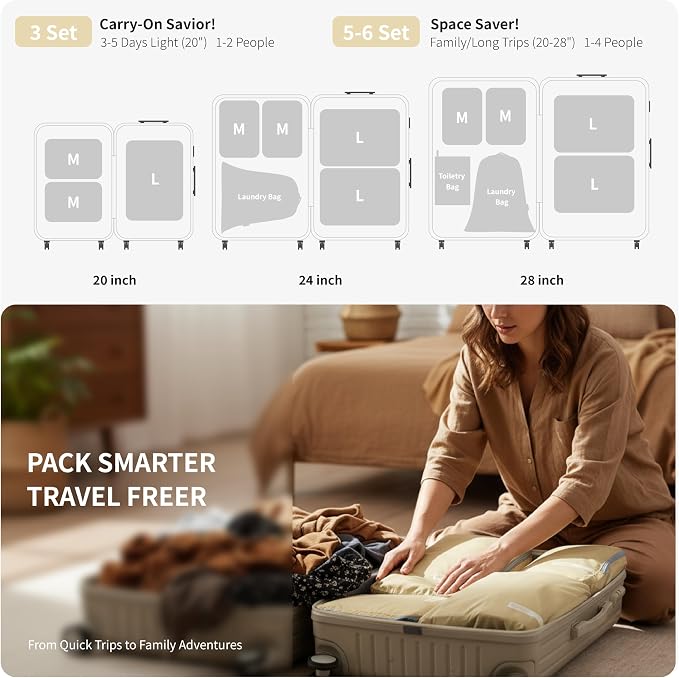 Cipway Compression Packing Cubes for Travel Ultralight Expandable Packing Organizers with Laundry & Toiletry Bag for Carry on Luggage (Vanilla Cream 6 Set) - Image 6