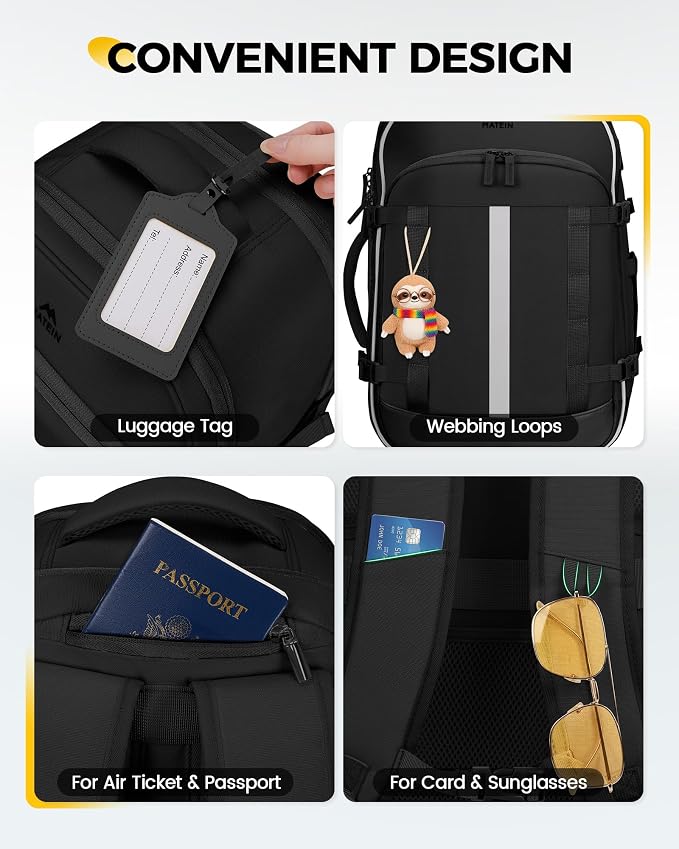 MATEIN HER 40L Travel Backpack with Shoe Compartment, TSA Personal Item Bag | Waterproof, for Spirit Airlines, Fit 17" Laptop, 18x14x8 Inches, Underseat Backpack, Weekender Overnight Bags, 2 Pcs Set - Image 6